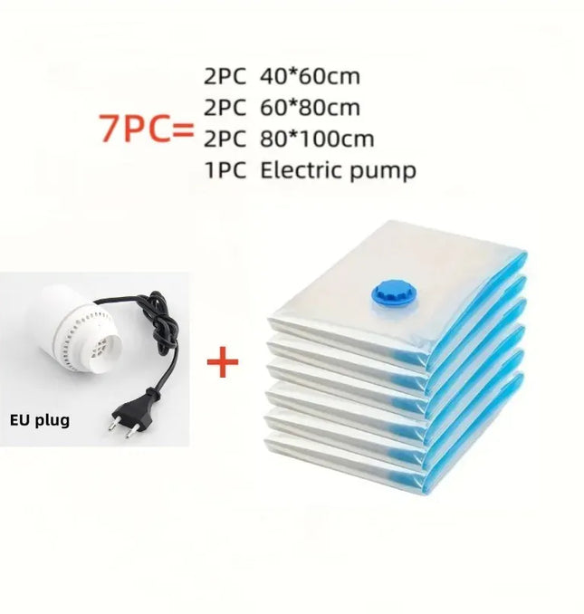 EcoWarra Compressed bag electric pump, travel vacuum bag pump, mini vacuum sealant machine, food space savings, food organizer