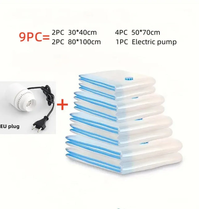 EcoWarra Compressed bag electric pump, travel vacuum bag pump, mini vacuum sealant machine, food space savings, food organizer