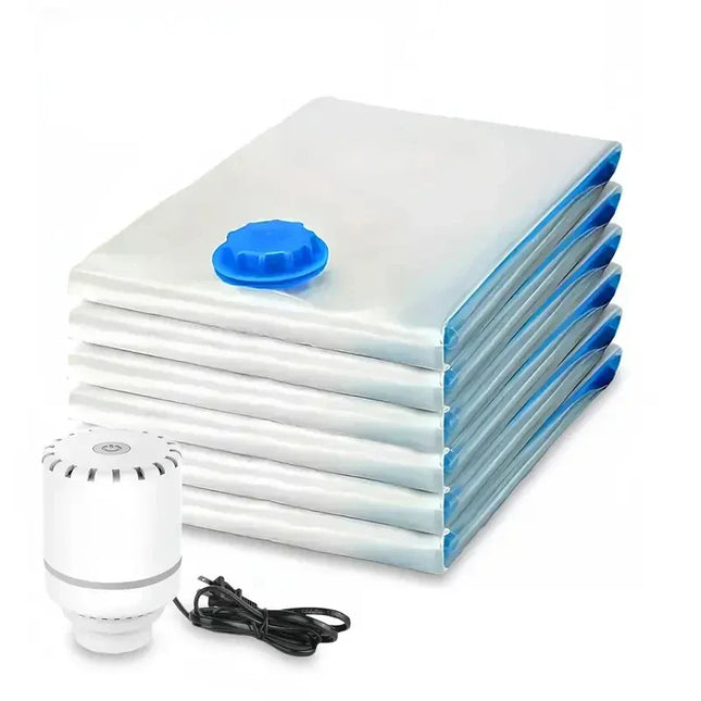 EcoWarra Compressed bag electric pump, travel vacuum bag pump, mini vacuum sealant machine, food space savings, food organizer