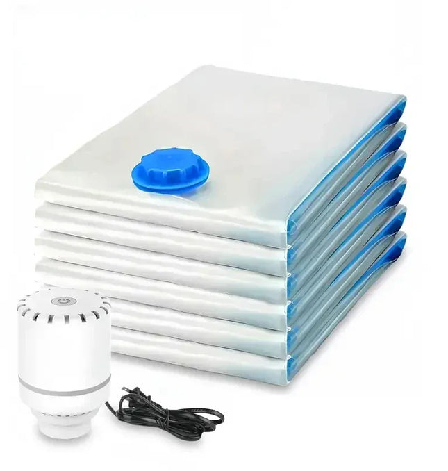 EcoWarra Compressed bag electric pump, travel vacuum bag pump, mini vacuum sealant machine, food space savings, food organizer