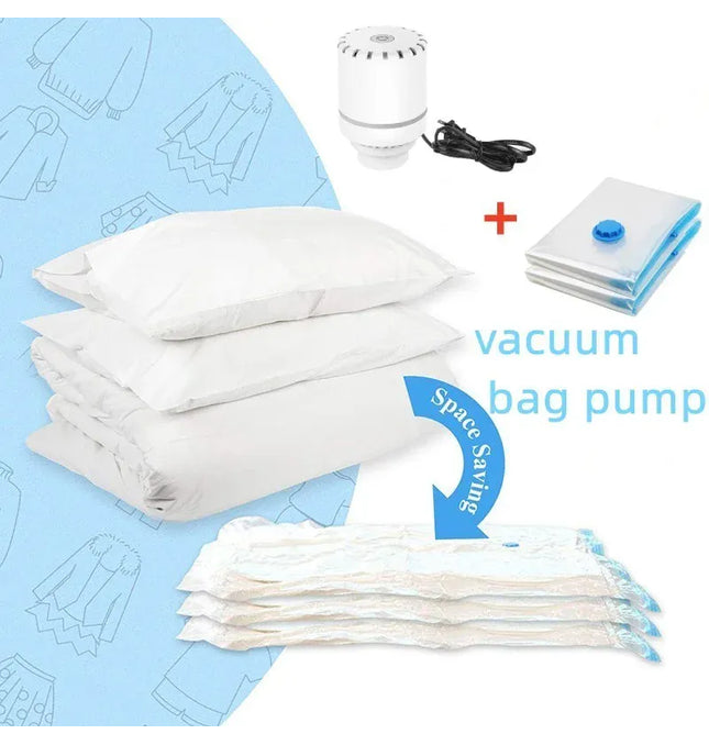 EcoWarra Compressed bag electric pump, travel vacuum bag pump, mini vacuum sealant machine, food space savings, food organizer