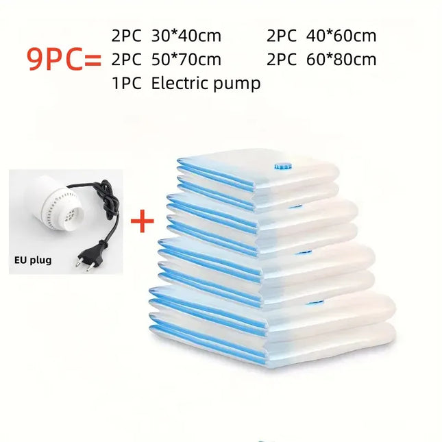 EcoWarra Compressed bag electric pump, travel vacuum bag pump, mini vacuum sealant machine, food space savings, food organizer