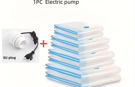 EcoWarra Compressed bag electric pump, travel vacuum bag pump, mini vacuum sealant machine, food space savings, food organizer