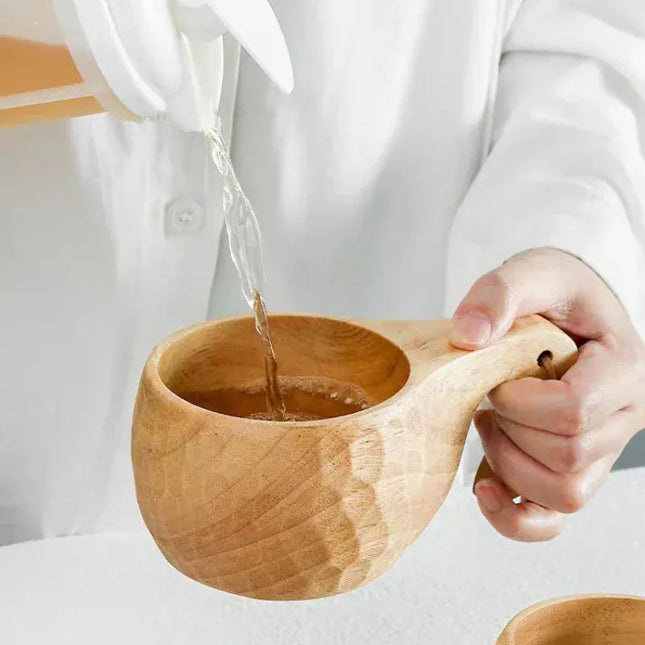 EcoWarra Creative Wooden Mug Outdoor Camping Traveling Mug Nordic Style Handmade Coffee Milk Cup Solid Wooden Drinking Mug