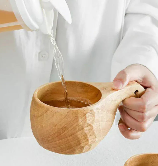 EcoWarra Creative Wooden Mug Outdoor Camping Traveling Mug Nordic Style Handmade Coffee Milk Cup Solid Wooden Drinking Mug