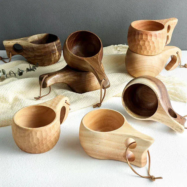 EcoWarra Creative Wooden Mug Outdoor Camping Traveling Mug Nordic Style Handmade Coffee Milk Cup Solid Wooden Drinking Mug