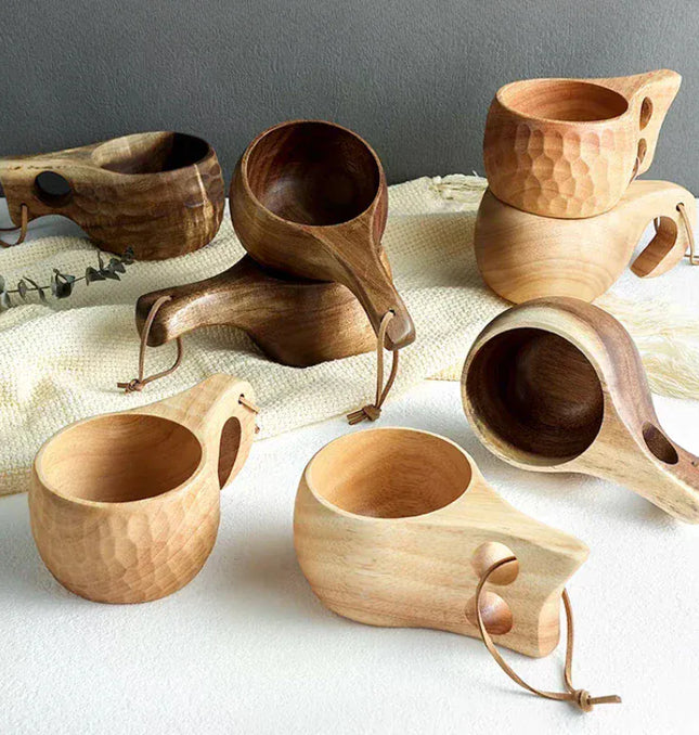 EcoWarra Creative Wooden Mug Outdoor Camping Traveling Mug Nordic Style Handmade Coffee Milk Cup Solid Wooden Drinking Mug