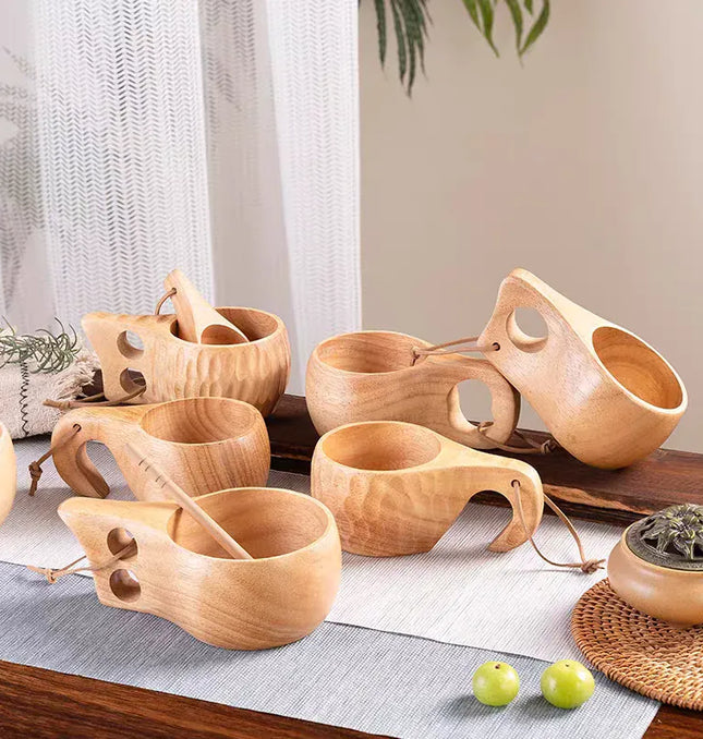 EcoWarra Creative Wooden Mug Outdoor Camping Traveling Mug Nordic Style Handmade Coffee Milk Cup Solid Wooden Drinking Mug