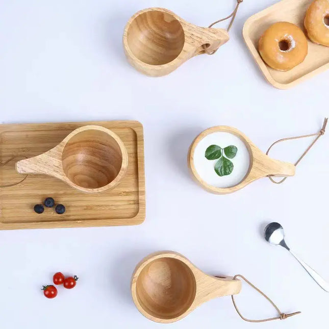 EcoWarra Creative Wooden Mug Outdoor Camping Traveling Mug Nordic Style Handmade Coffee Milk Cup Solid Wooden Drinking Mug