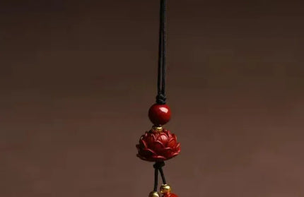 EcoWarra Customized Cinnabar Lotus flower Key Chain Organic Jewellery Carved Fashion Chinese Charm Gifts Amulet Bag Buckle Pendant Red