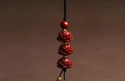 EcoWarra Customized Cinnabar Lotus flower Key Chain Organic Jewellery Carved Fashion Chinese Charm Gifts Amulet Bag Buckle Pendant Red