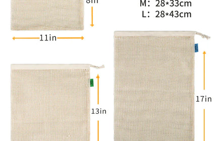 EcoWarra Dark Khaki / M WEEDI 3/ Organic Cotton Reusable Produce Bag, Durable, Eco Friendly, Fruit Potato Mesh Storage Bags Drawstring Organizer
