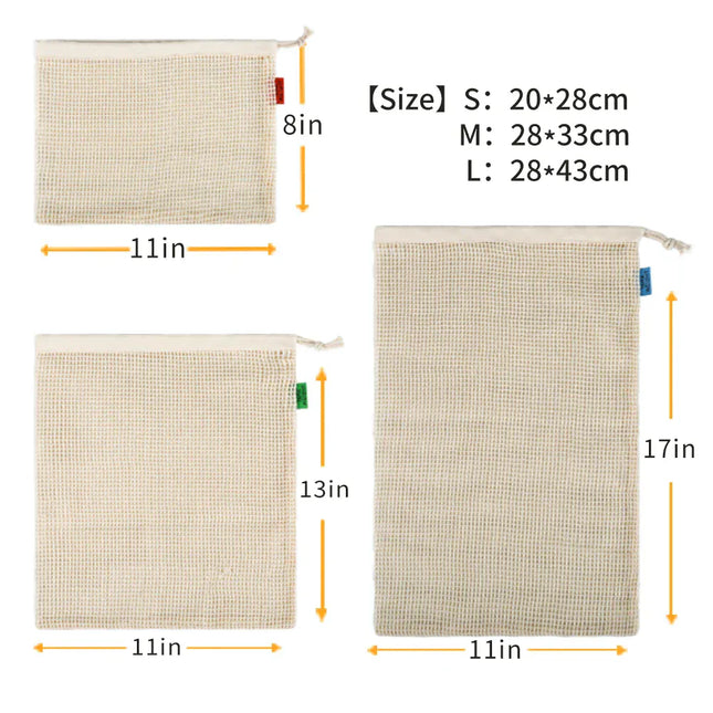 EcoWarra Dark Khaki / S WEEDI 3/ Organic Cotton Reusable Produce Bag, Durable, Eco Friendly, Fruit Potato Mesh Storage Bags Drawstring Organizer