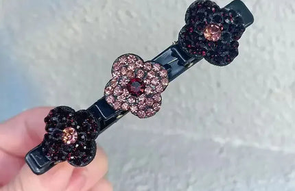 EcoWarra Dark Purple New Fashion Sparkling Crystal Stones Braided Hair Clips 3 Flowers Hair Accessories for Women Girls Styling Tools  Wholesales