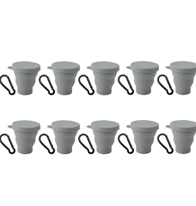 EcoWarra DarkGrey-10Sets 1-20Sets 180ML Folding Cup Mini Retractable Cup Silicone Portable Teacup Outdoor Travel Coffee Telescopic Drinking Mug with Lid