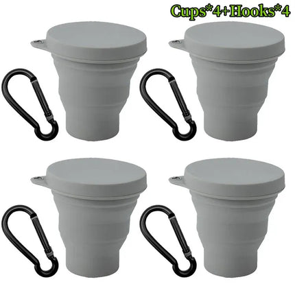 EcoWarra DarkGrey-4Sets 1-20Sets 180ML Folding Cup Mini Retractable Cup Silicone Portable Teacup Outdoor Travel Coffee Telescopic Drinking Mug with Lid