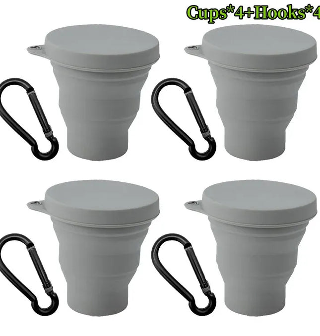 EcoWarra DarkGrey-4Sets 1-20Sets 180ML Folding Cup Mini Retractable Cup Silicone Portable Teacup Outdoor Travel Coffee Telescopic Drinking Mug with Lid