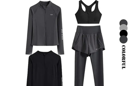 EcoWarra Deep Gray Set / S(40kg-45kg) DRUR 4pcs Yoga Suit Women Sports Bra High Waist Leggings And Jacekets Sets Sport Outfit Fitness Workout Clothes Lady Sportswear