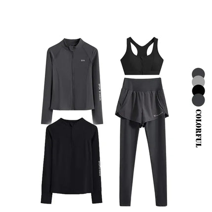 EcoWarra Deep Gray Set / XL(57.5kg-62.5kg) DRUR 4pcs Yoga Suit Women Sports Bra High Waist Leggings And Jacekets Sets Sport Outfit Fitness Workout Clothes Lady Sportswear