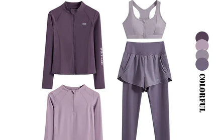 EcoWarra Deep Purple Set / L(50kg-57.5kg) DRUR 4pcs Yoga Suit Women Sports Bra High Waist Leggings And Jacekets Sets Sport Outfit Fitness Workout Clothes Lady Sportswear