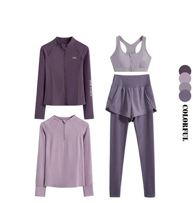 EcoWarra Deep Purple Set / XL(57.5kg-62.5kg) DRUR 4pcs Yoga Suit Women Sports Bra High Waist Leggings And Jacekets Sets Sport Outfit Fitness Workout Clothes Lady Sportswear