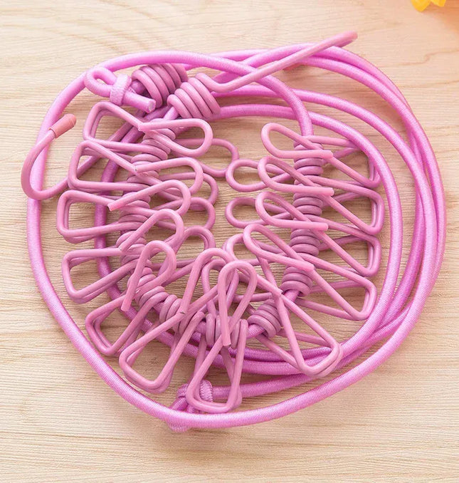 EcoWarra Durable Clothesline Portable Lightweight Windproof Non-Slip 12 Clips Elastic Laundry Drying Outdoor Camping Travel RV Beach Dorm