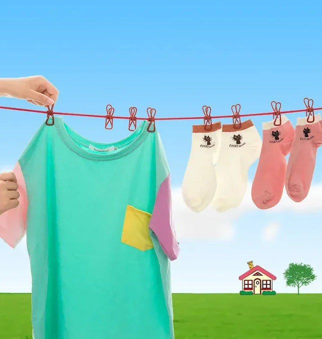 EcoWarra Durable Clothesline Portable Lightweight Windproof Non-Slip 12 Clips Elastic Laundry Drying Outdoor Camping Travel RV Beach Dorm