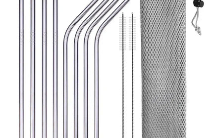 EcoWarra E with bag UPORS Reusable Drinking Straw 304 Stainless Steel Straws Straight Bent Metal Straw with Cleaner Brush Pouch Wholesale