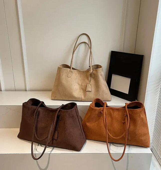 EcoWarra Elegant Shoulder Bag Pouch Suede Shoulder Bag Korean Style Storage Suede Handbag Suede Bucket Bag All-match Underarm Tote Bag