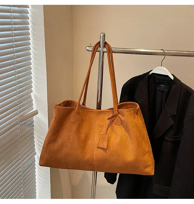 EcoWarra Elegant Shoulder Bag Pouch Suede Shoulder Bag Korean Style Storage Suede Handbag Suede Bucket Bag All-match Underarm Tote Bag