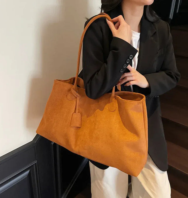 EcoWarra Elegant Shoulder Bag Pouch Suede Shoulder Bag Korean Style Storage Suede Handbag Suede Bucket Bag All-match Underarm Tote Bag