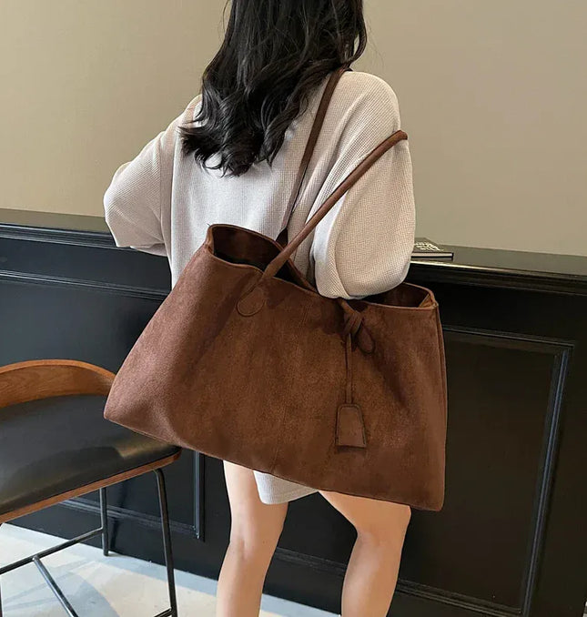 EcoWarra Elegant Shoulder Bag Pouch Suede Shoulder Bag Korean Style Storage Suede Handbag Suede Bucket Bag All-match Underarm Tote Bag