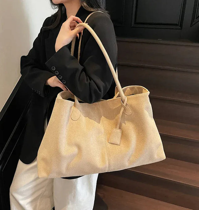 EcoWarra Elegant Shoulder Bag Pouch Suede Shoulder Bag Korean Style Storage Suede Handbag Suede Bucket Bag All-match Underarm Tote Bag