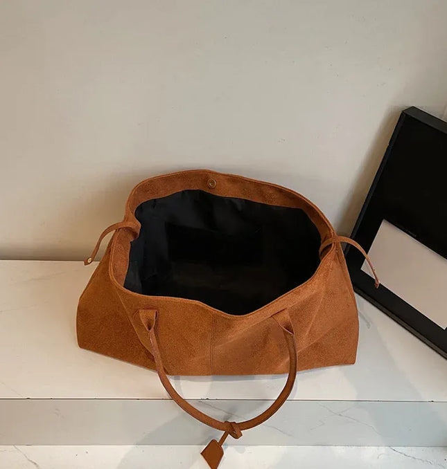 EcoWarra Elegant Shoulder Bag Pouch Suede Shoulder Bag Korean Style Storage Suede Handbag Suede Bucket Bag All-match Underarm Tote Bag
