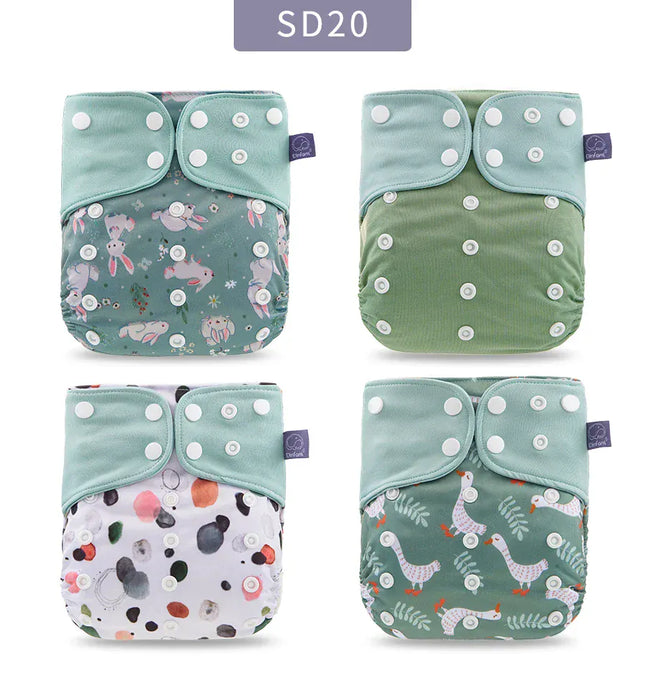 EcoWarra Elinfant ECO-friendly Gray Mesh Cloth New 4pcs/set Washable Pocket Diaper Adjustable Reusable fralda Ecological Cloth Diaper