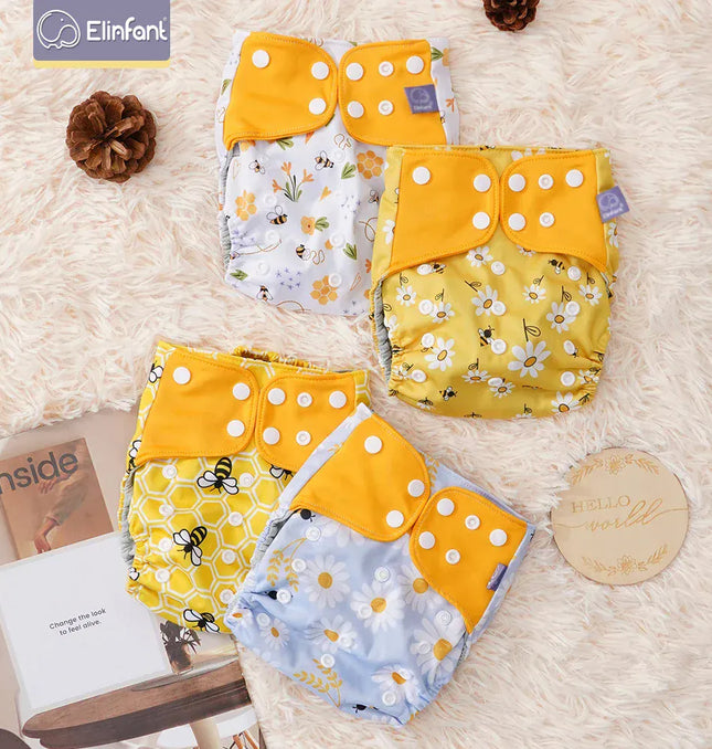 EcoWarra Elinfant ECO-friendly Gray Mesh Cloth New 4pcs/set Washable Pocket Diaper Adjustable Reusable fralda Ecological Cloth Diaper