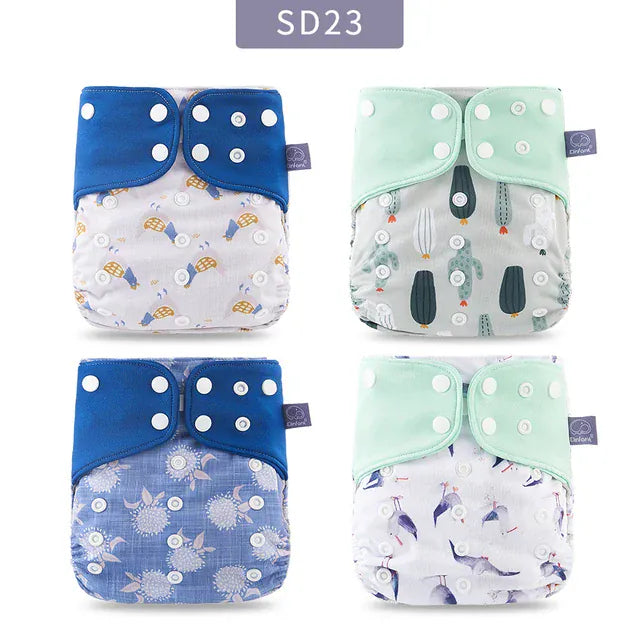 EcoWarra Elinfant ECO-friendly Gray Mesh Cloth New 4pcs/set Washable Pocket Diaper Adjustable Reusable fralda Ecological Cloth Diaper