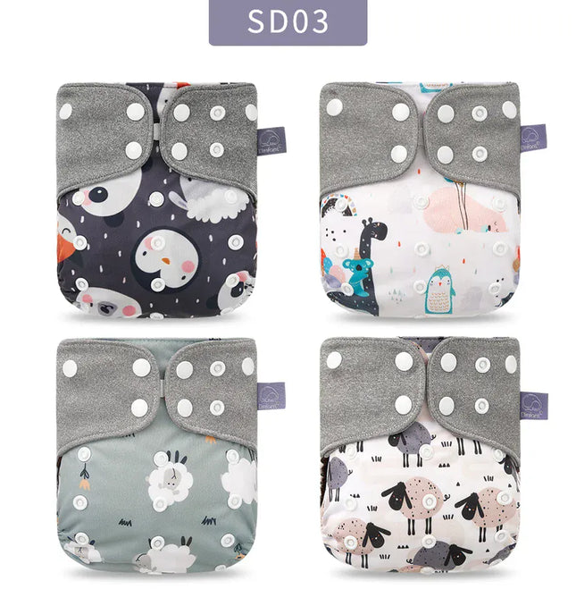 EcoWarra ES061-SD03 / only cloth diaper Elinfant ECO-friendly Gray Mesh Cloth New 4pcs/set Washable Pocket Diaper Adjustable Reusable fralda Ecological Cloth Diaper