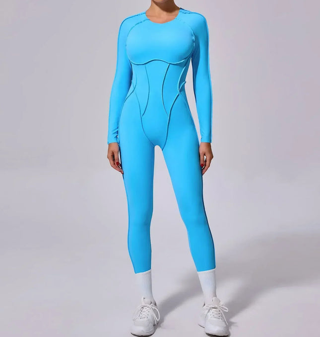 EcoWarra Flame Blue 3 / L Seamless Yoga Jumpsuits Sports Fitness Splicing Hip-lifting One-Piece Hollow-out Beauty Back Gym Workout Bodysuits for Women