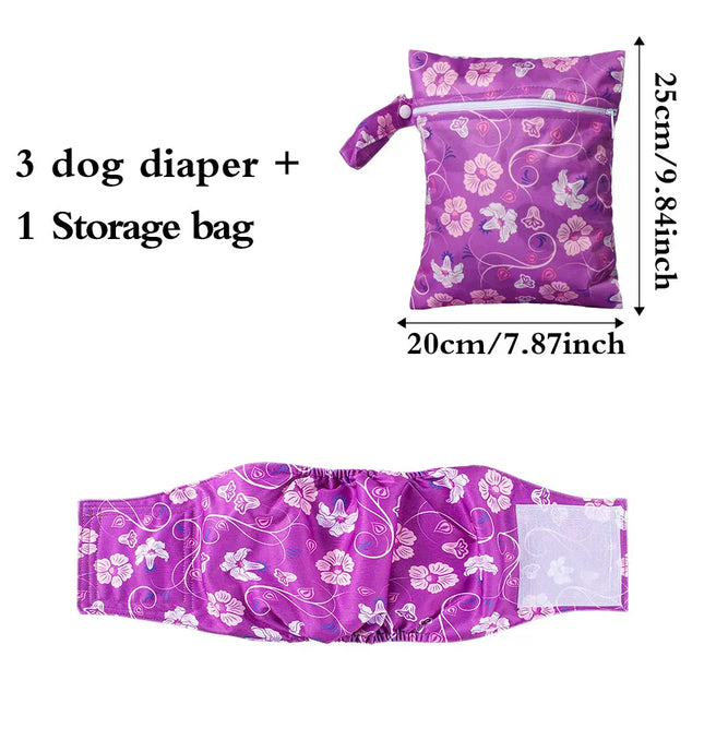 EcoWarra Flower / L Washable Pet Dog Diapers Males Absorbent Adjustable Puppy Big Dog Physiological Pants for Dogs Reusable Pets Dogs Panties Shorts