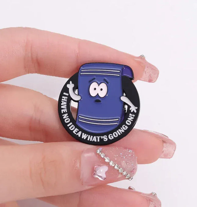 EcoWarra Funny Comedy Anime Towel Toweliie Brooch Enamel Pins I Have No Idea What's Going On Brooches Backpack Lapel Badge Jewelry Gift