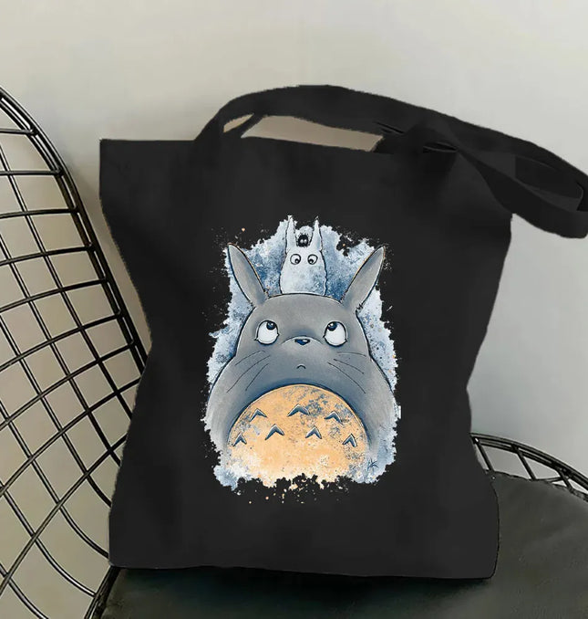 EcoWarra Funny Totoro Fashion Printed Women's Eco Shopping Bag Harajuku Style Student Handbag Storage Bag Travel Student Backpack Gift