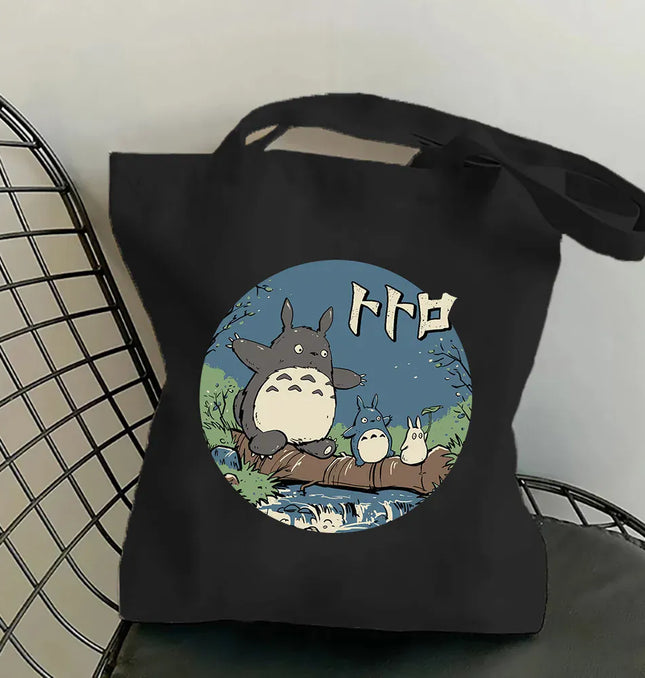 EcoWarra Funny Totoro Fashion Printed Women's Eco Shopping Bag Harajuku Style Student Handbag Storage Bag Travel Student Backpack Gift