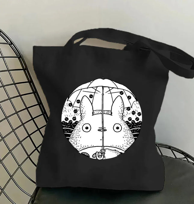 EcoWarra Funny Totoro Fashion Printed Women's Eco Shopping Bag Harajuku Style Student Handbag Storage Bag Travel Student Backpack Gift