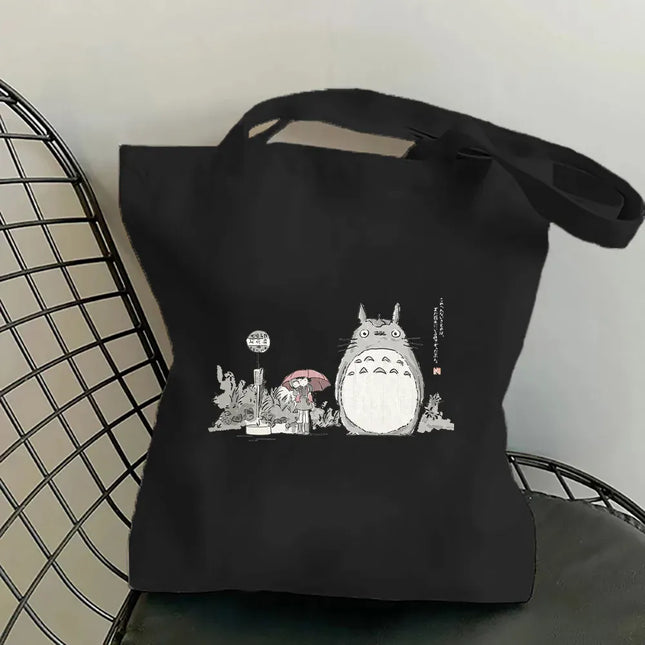 EcoWarra Funny Totoro Fashion Printed Women's Eco Shopping Bag Harajuku Style Student Handbag Storage Bag Travel Student Backpack Gift