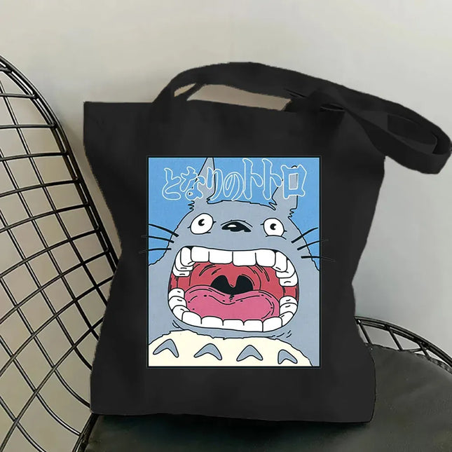 EcoWarra Funny Totoro Fashion Printed Women's Eco Shopping Bag Harajuku Style Student Handbag Storage Bag Travel Student Backpack Gift