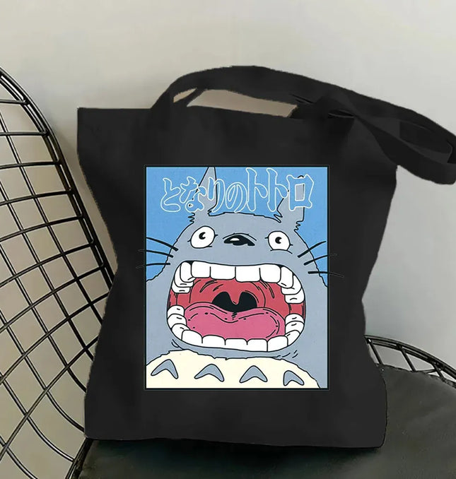 EcoWarra Funny Totoro Fashion Printed Women's Eco Shopping Bag Harajuku Style Student Handbag Storage Bag Travel Student Backpack Gift