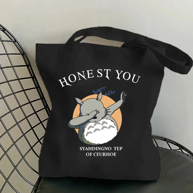 EcoWarra Funny Totoro Fashion Printed Women's Eco Shopping Bag Harajuku Style Student Handbag Storage Bag Travel Student Backpack Gift