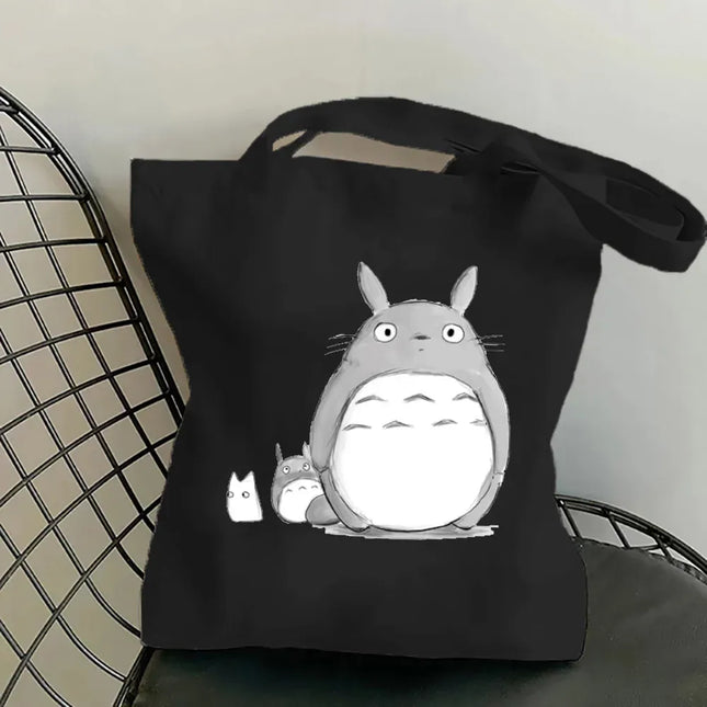 EcoWarra Funny Totoro Fashion Printed Women's Eco Shopping Bag Harajuku Style Student Handbag Storage Bag Travel Student Backpack Gift