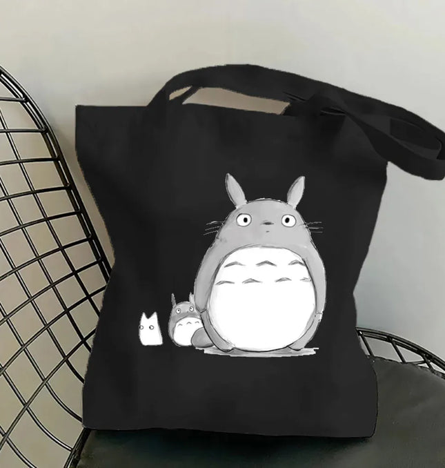 EcoWarra Funny Totoro Fashion Printed Women's Eco Shopping Bag Harajuku Style Student Handbag Storage Bag Travel Student Backpack Gift